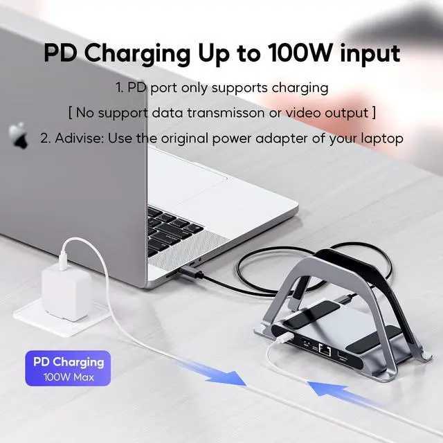 Alt view image 3 of 5 - MacBook Docking Station, PULWTOP USB C Docking Station with Vertical Stand Compatible with MacBook Pro and Air, with 4K HDMI, 3 USB, SD/TF, PD3.0, RJ45 Ethernet, Audio, for HP/Dell/Lenovo laptops