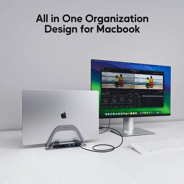 Alt view image 4 of 5 - MacBook Docking Station, PULWTOP USB C Docking Station with Vertical Stand Compatible with MacBook Pro and Air, with 4K HDMI, 3 USB, SD/TF, PD3.0, RJ45 Ethernet, Audio, for HP/Dell/Lenovo laptops