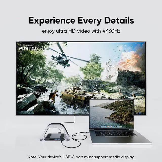 Alt view image 5 of 5 - MacBook Docking Station, PULWTOP USB C Docking Station with Vertical Stand Compatible with MacBook Pro and Air, with 4K HDMI, 3 USB, SD/TF, PD3.0, RJ45 Ethernet, Audio, for HP/Dell/Lenovo laptops