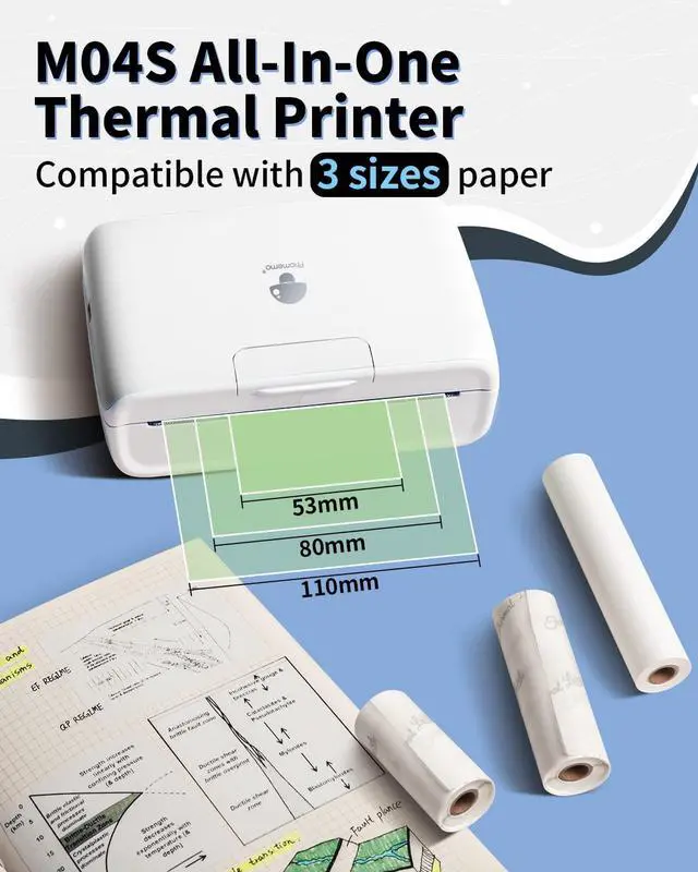 Alt view image 2 of 5 - Phomemo M04S Bluetooth Portable Printer - Thermal Label Printer, Support 2/3/4 inch Printing, Compatible with Phones, Computer, 300dpi, Great for Documents, Notes, Stickers, Labels