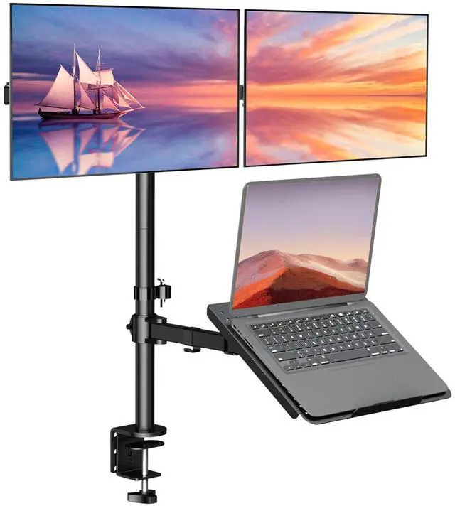 Main image of WALI Dual Monitor Stand, Laptop and Monitor Stand for 2 Screen 1 Laptop Notebook, Extra Tall Desk Mount for Monitor up to 27 inch, Notebook up to 17 inch (M002XLLP), Black
