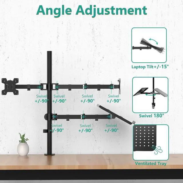 Alt view image 4 of 5 - WALI Dual Monitor Stand, Laptop and Monitor Stand for 2 Screen 1 Laptop Notebook, Extra Tall Desk Mount for Monitor up to 27 inch, Notebook up to 17 inch (M002XLLP), Black