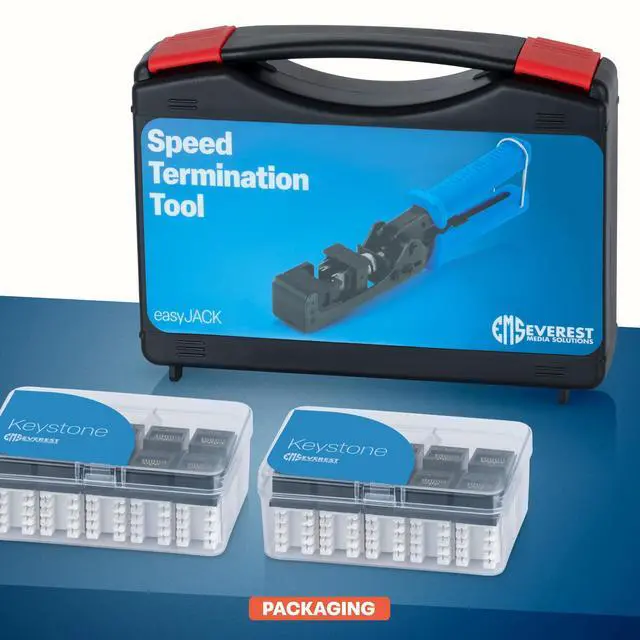 Alt view image 2 of 5 - Everest easyJACK - 90° Angled Speed Termination Keystone Tool Set - with 20-Pack of RJ45 Cat6 Keystone Jacks in Black (Slim Profile Design) - Time Saver Network Punch Down Tool Cat6
