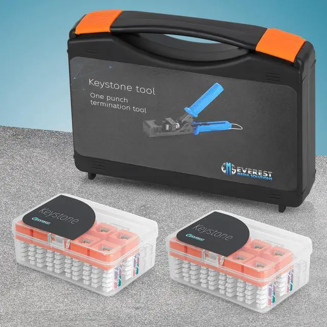 Alt view image 2 of 5 - Everest easyJACK - 90° Angled Speed Termination Keystone Tool Set - with 20-Pack of RJ45 Cat6 Keystone Jacks in Orange (Slim Profile Design) - Time Saver Network Punch Down Tool Cat6