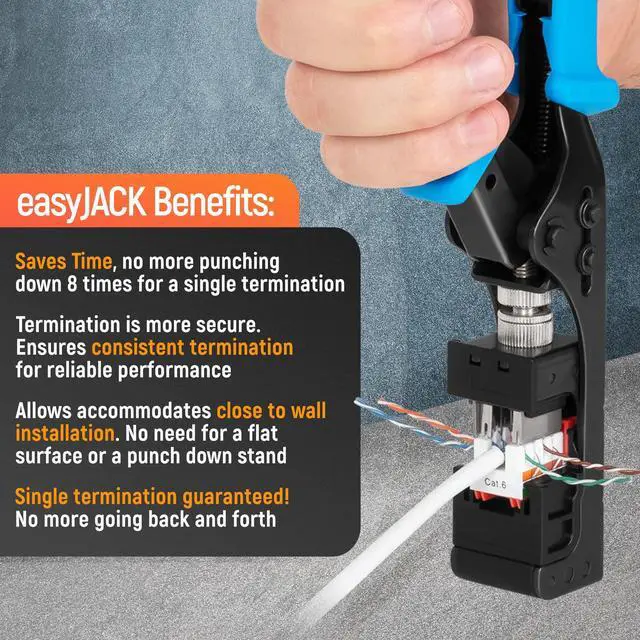 Alt view image 4 of 5 - Everest easyJACK - 90° Angled Speed Termination Keystone Tool Set - with 20-Pack of RJ45 Cat6 Keystone Jacks in Orange (Slim Profile Design) - Time Saver Network Punch Down Tool Cat6