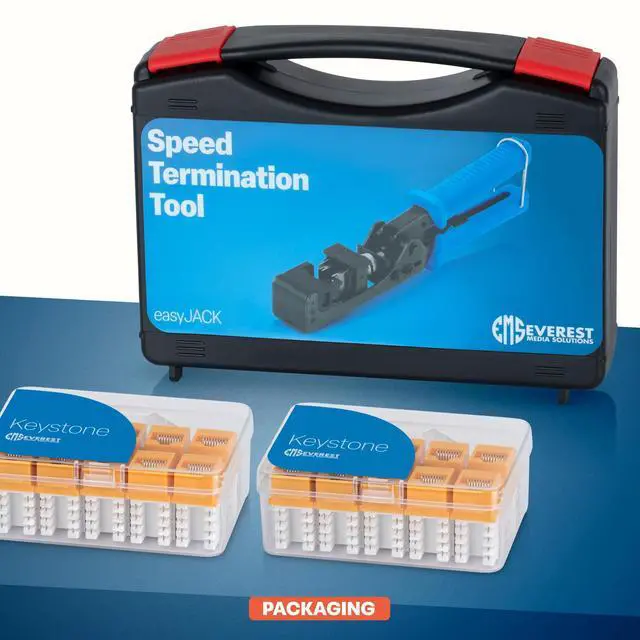 Alt view image 2 of 5 - Everest easyJACK - 90° Angled Speed Termination Keystone Tool Set - with 20-Pack of RJ45 Cat6 Keystone Jacks in Yellow (Slim Profile Design) - Time Saver Network Punch Down Tool Cat6