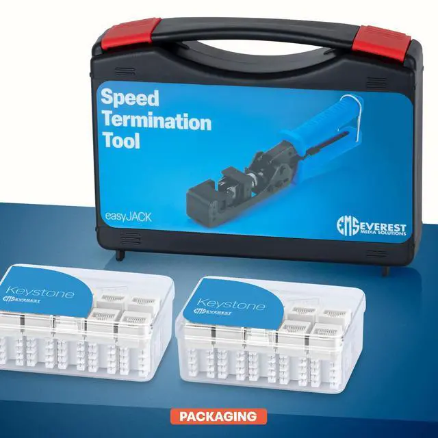 Alt view image 2 of 5 - Everest easyJACK - 90° Angled Speed Termination Keystone Tool Set - with 20-Pack of RJ45 Cat6 Keystone Jacks in White (Slim Profile Design) - Time Saver Network Punch Down Tool Cat6