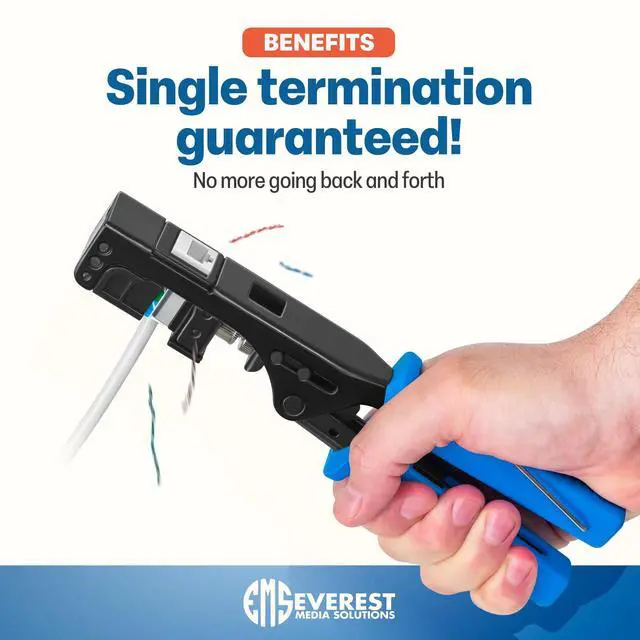 Alt view image 4 of 5 - Everest easyJACK - 90° Angled Speed Termination Keystone Tool Set - with 20-Pack of RJ45 Cat6 Keystone Jacks in White (Slim Profile Design) - Time Saver Network Punch Down Tool Cat6