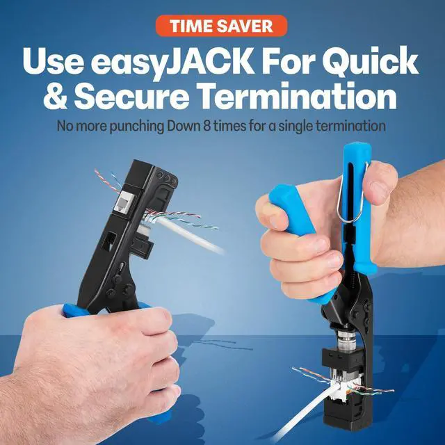 Alt view image 3 of 5 - Everest easyJACK - 90° Angled Speed Termination Keystone Tool Set - with 20-Pack of RJ45 Cat6 Keystone Jacks in White (Slim Profile Design) - Time Saver Network Punch Down Tool Cat6
