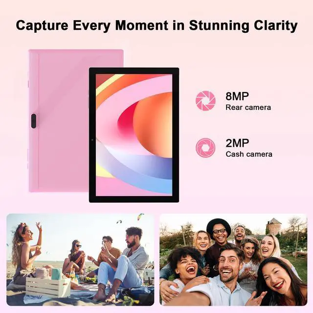 Alt view image 5 of 5 - YQSAVIOR 10" Android 14 Tablet - 8GB RAM, 64GB ROM & 1TB Expandable, 2+8MP Dual Camera, WiFi, Bluetooth, 1280x800 IPS Touch Screen, 6000mAh Battery, GMS Certified - Pink