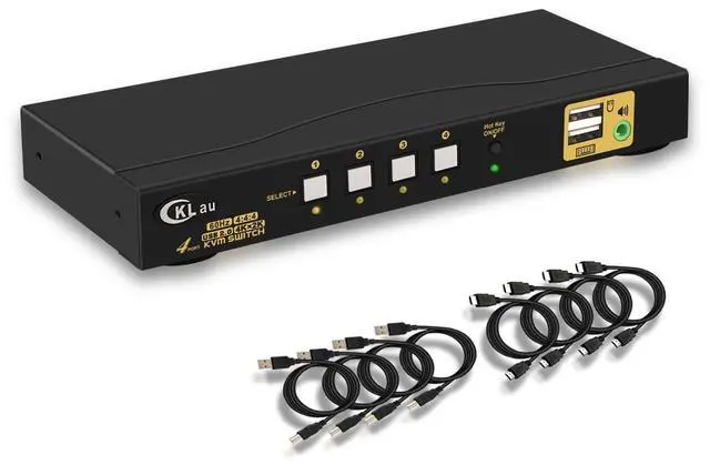Main image of CKLau KVM Switch HDMI 4 Port wit Audio and 4 kit Cables, 4 Port HDMI KVM Switch Support 4K@60Hz 4:4:4, EDID, Hotkey Switching