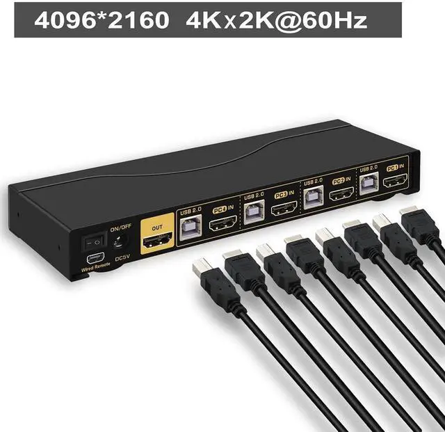 Alt view image 2 of 5 - CKLau KVM Switch HDMI 4 Port wit Audio and 4 kit Cables, 4 Port HDMI KVM Switch Support 4K@60Hz 4:4:4, EDID, Hotkey Switching