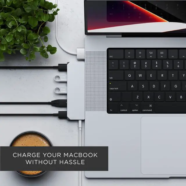 Alt view image 3 of 5 - Satechi USB C Hub Multiport Adapter Pro Hub Mini, USBC Dongle with USB4 Port, USB C Data, 2 USB-A Data, Ethernet, Audio Jack, for MacBook Pro/Air M1 M2 M3 - Silver