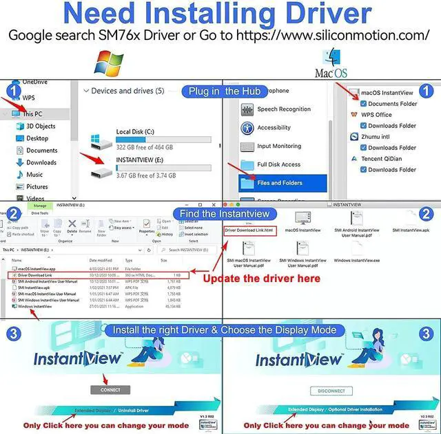 Alt view image 2 of 5 - LIONWEI USB 3.0 to Dual HDMI Docking Station for Windows & macOS, USB C Adapter 2 Monitor Splitter for MacBook Pro/Air/M1/M2/Dell/HP/Lenovo/Surface