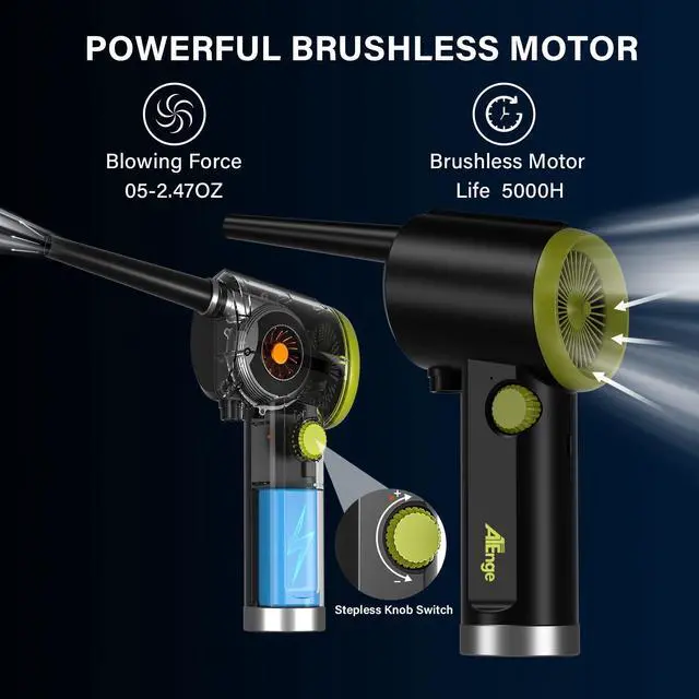 Alt view image 2 of 5 - Compressed Air Duster, Electric Air Duster, Handheld Cordless Air Duster, Stepless Speed Motor, 6000mAh Rechargeable Air Blower, Type-C Fast Charge, for Computer, Keyboard, Pet House