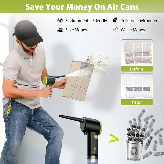 Alt view image 3 of 5 - Compressed Air Duster, Electric Air Duster, Handheld Cordless Air Duster, Stepless Speed Motor, 6000mAh Rechargeable Air Blower, Type-C Fast Charge, for Computer, Keyboard, Pet House
