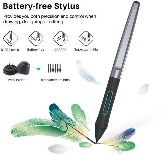 Alt view image 2 of 5 - HUION Inspiroy H1060P Graphics Drawing Tablet with 8192 Pressure Sensitivity Battery-Free Stylus and 12 Customized Hot Keys, 10 x 6.25 inches Digital Art Tablet for Mac, Windows PC and Android