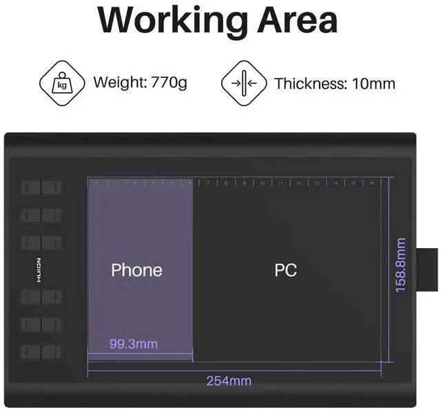 Alt view image 4 of 5 - HUION Inspiroy H1060P Graphics Drawing Tablet with 8192 Pressure Sensitivity Battery-Free Stylus and 12 Customized Hot Keys, 10 x 6.25 inches Digital Art Tablet for Mac, Windows PC and Android