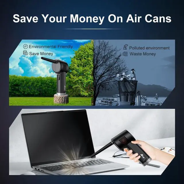 Alt view image 5 of 5 - Electric Air Duster, Cordless Air Duster, Rechargeable Compressed Air Duster, 33000 RPM Air Blower, Two Smart Start Modes, Good Replacement for Compressed Air Can, Reusable Dust Destroyer