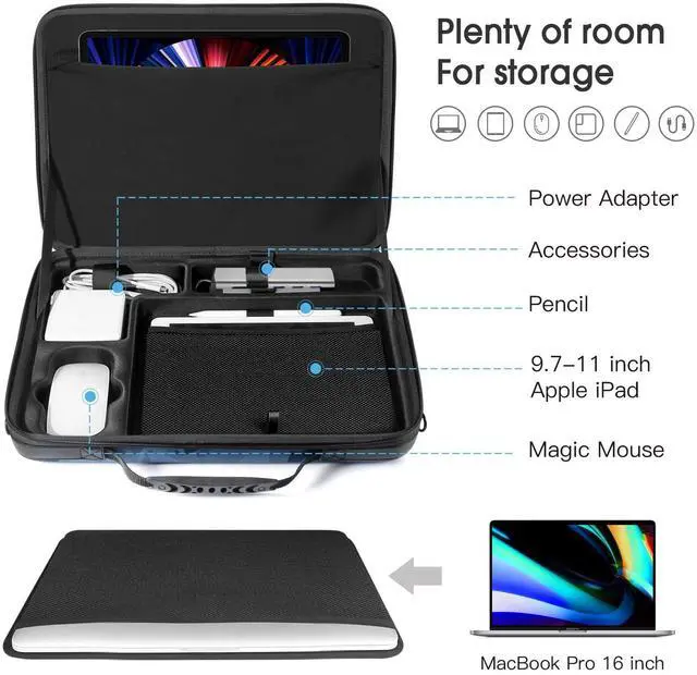 Alt view image 2 of 5 - Smatree Laptop Hard Carrying Case for 16.2 inch MacBook Pro M4 2024/2023 A2991 A2780/2021 A2485, for 16 inch MacBook Pro 2019 A2141, for 9.7-11 inch iPadPro, Laptop and ipad Carrying Case, Blue
