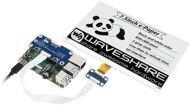 Main image of Waveshare 7.5inch E-Ink Display HAT Compatible with Raspberry Pi 5/4B/3B/Zero/Zero W/Zero 2W/Pico/Pico W/Pico WH, 800×480 Resolution SPI Interface