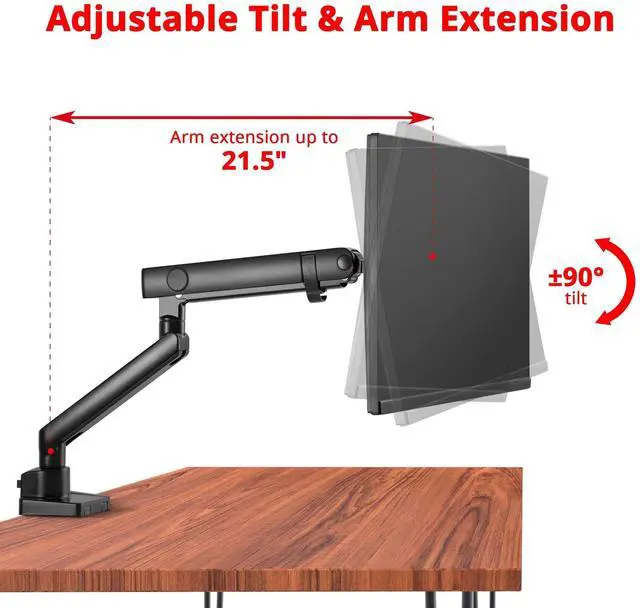 Alt view image 4 of 5 - SIIG Aluminum Mechanical Single Monitor Arm Mount - Height Adjustable Desk Mount for 17in to 32in Screens - 17.6lbs Max VESA 75x75mm 100x100mm, Black