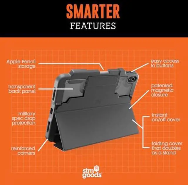 Alt view image 3 of 5 - STM Dux Plus for iPad (A16/10th Gen) Ultra-Durable, Lightweight Case with Clear Back, Apple Pencil USB-C/Gen 1 Storage, and Magnetic Battery-Saving On/Off Cover - Black.