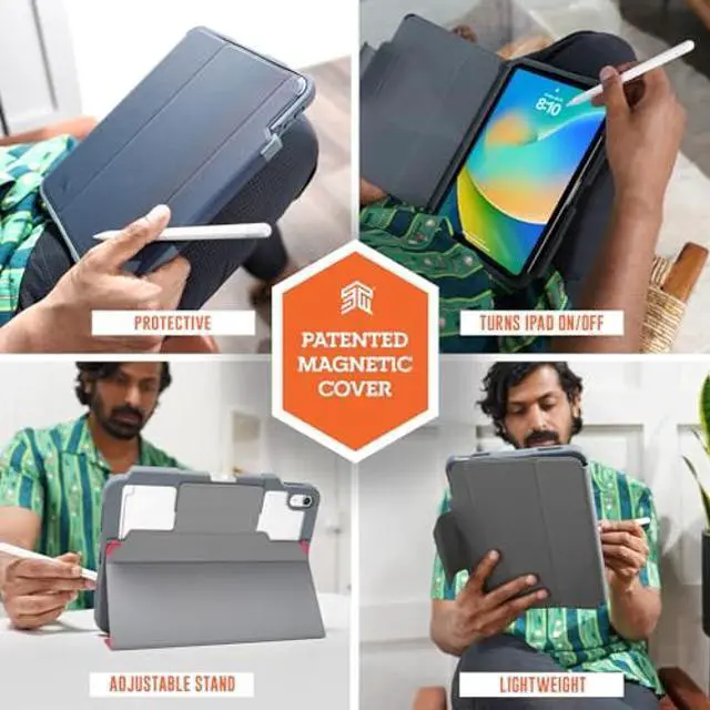 Alt view image 4 of 5 - STM Dux Plus for iPad (A16/10th Gen) Ultra-Durable, Lightweight Case with Clear Back, Apple Pencil USB-C/Gen 1 Storage, and Magnetic Battery-Saving On/Off Cover - Black.
