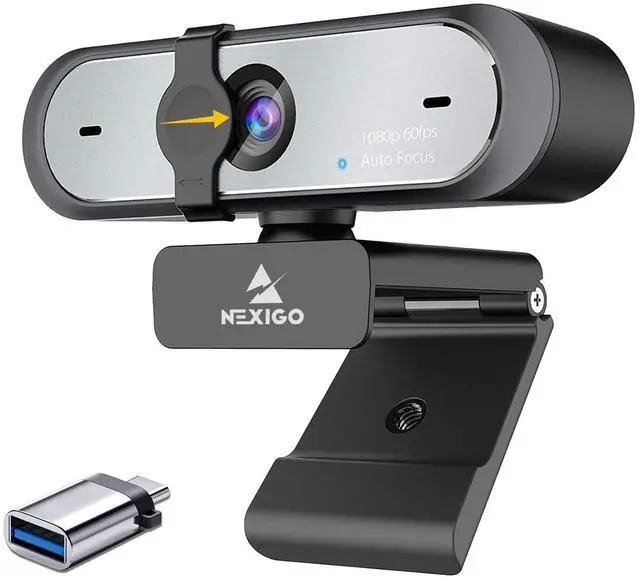 Main image of NexiGo USB C Webcam, 60FPS 1080P with Microphone, AutoFocus, Privacy Cover, Thunderbolt 3 Adapter, for Zoom/Skype/Teams, Laptop MAC PC Desktop