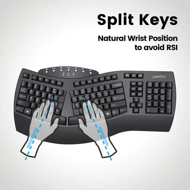 Alt view image 3 of 5 - Perixx Periboard-612B Wireless Ergonomic Split Keyboard with Dual Mode 2.4G and Bluetooth Feature, Compatible with Windows 10 and Mac OS X System, Black, US English Layout