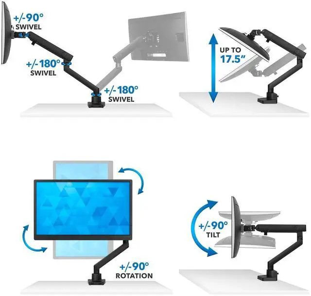 Alt view image 4 of 5 - Mount-It! Single Monitor Arm Mount | Premium Monitor Desk Stand | Articulating Mechanical Spring Arm | Fits 24 27 30 32 Inch VESA 75 100 Compatible Computer Screen | C-Clamp and Grommet Bases