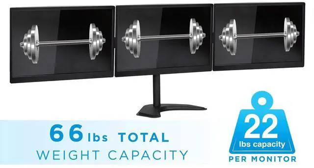 Alt view image 3 of 5 - Mount-It! Triple Monitor Stand | 3 Monitor Stand Fits 19 20 21 22 23 24 Inch Computer Screens | Free Standing Base | Three Heavy Duty Full Motion Adjustable Arms | VESA Compatible