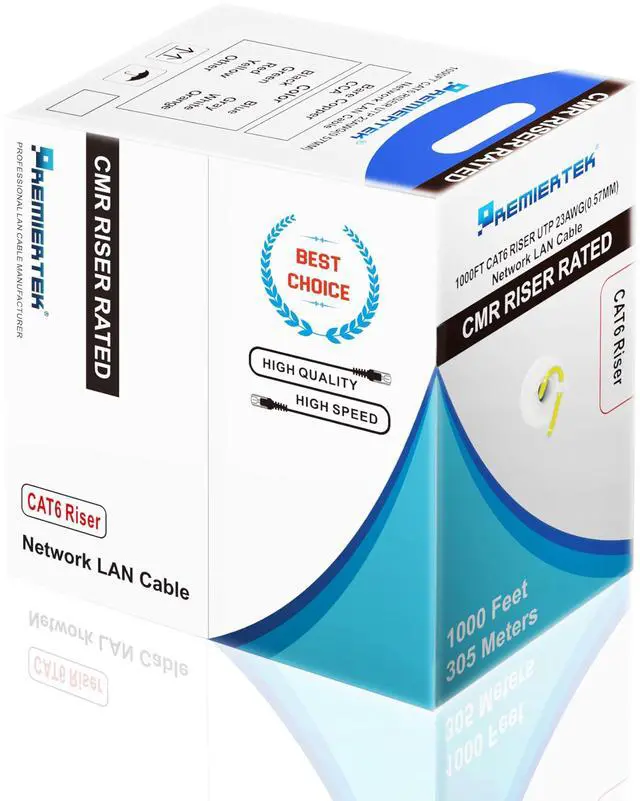 Alt view image 2 of 3 - Premiertek 1000Ft Cat6 23AWG UTP Solid 4-Pairs Network Ethernet LAN Cable Bulk Yellow (CAT6-CCA-1KFT-Y)