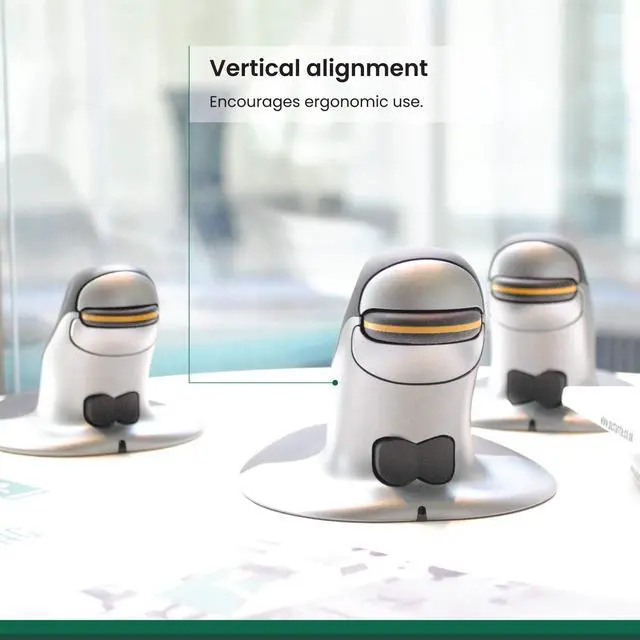 Alt view image 5 of 5 - Posturite Penguin Ambidextrous Wired Ergonomic Mouse USB, Alleviates RSI, Easy-Glide, Vertical Design, PC Computer & Apple Mac Compatible (Black/Silver, Size: Large)