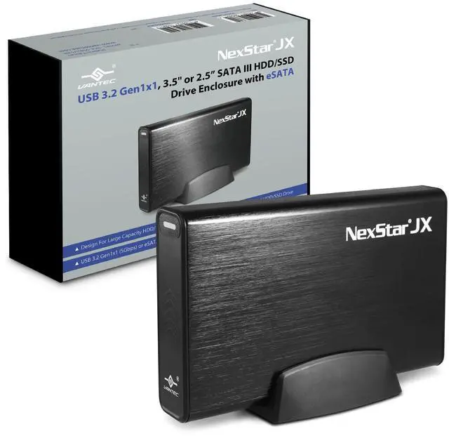 Main image of Vantec NexStar JX, USB 3.2 Gen1x1, 3.5" or 2.5 SATA III HDD/SSD Drive Green Enclosure with eSATA (NST-358SU3-BK), Black