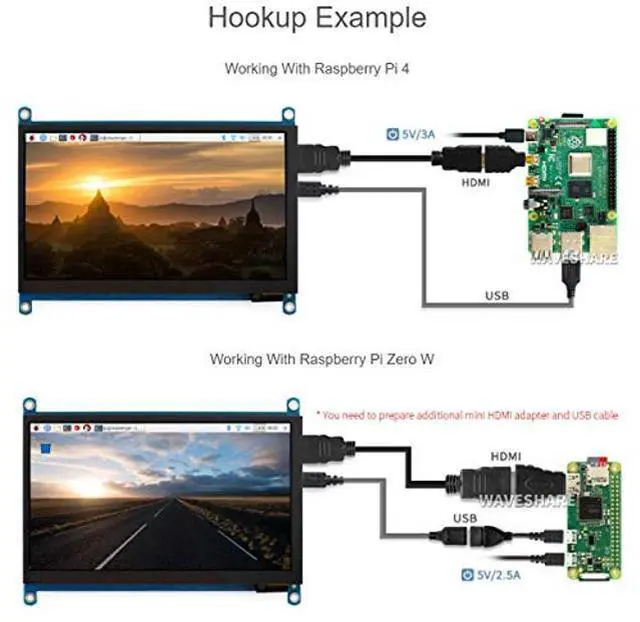 Alt view image 2 of 5 - 7inch HDMI LCD (H) Display Capacitive Touch Screen 1024x600 IPS LCD HDMI Module Compatible with Raspberry Pi, Jetson Nano,BB Black, Banana Pi Support Microsoft XBOX360 and Nintendo Switch