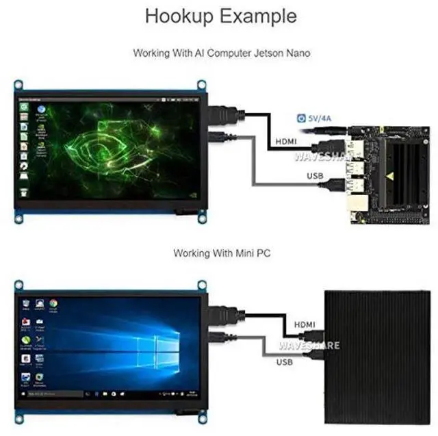 Alt view image 3 of 5 - 7inch HDMI LCD (H) Display Capacitive Touch Screen 1024x600 IPS LCD HDMI Module Compatible with Raspberry Pi, Jetson Nano,BB Black, Banana Pi Support Microsoft XBOX360 and Nintendo Switch