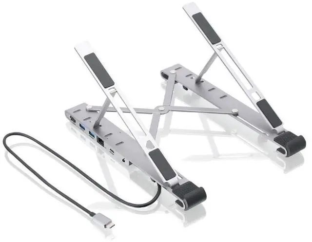 Main image of IOGEAR Dock Pro 6-in-1 4K Dock Stand, Foldable Laptop Stand with Docking Station, HDMI 4K30hz (3440x1440 60Hz), 2X USB-A, USB-C Data, 100W, Fast Role Swap, Windows 10 11, macOS, GUD3C4K1LS
