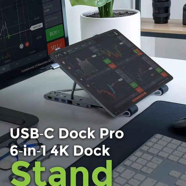 Alt view image 2 of 5 - IOGEAR Dock Pro 6-in-1 4K Dock Stand, Foldable Laptop Stand with Docking Station, HDMI 4K30hz (3440x1440 60Hz), 2X USB-A, USB-C Data, 100W, Fast Role Swap, Windows 10 11, macOS, GUD3C4K1LS