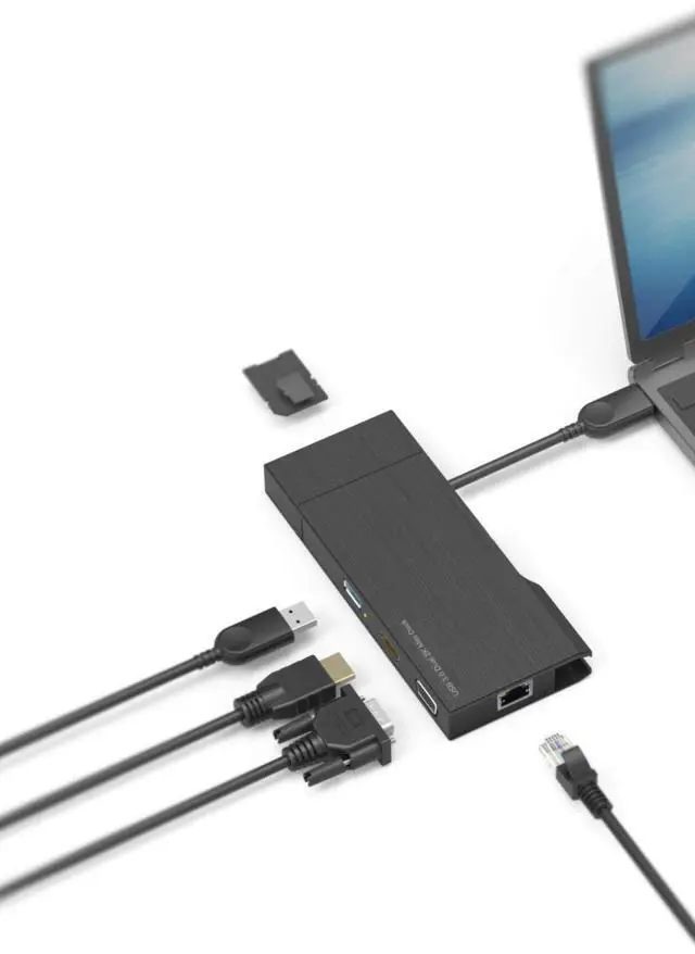 Alt view image 5 of 5 - VisionTek VT100 Portable USB-A Dual Monitor Hub - 1x HDMI, 1x VGA, 2x USB Ports, micro/SD Reader, Ethernet for Windows