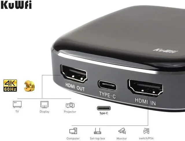 Alt view image 5 of 5 - KuWFi Video Capture Card, Game Capture Card 4K 1080P 60FPS, HDMI to USB C Capture Card for All HDMI Devices Such as Streaming Work with PS4/PC/OBS/Camera