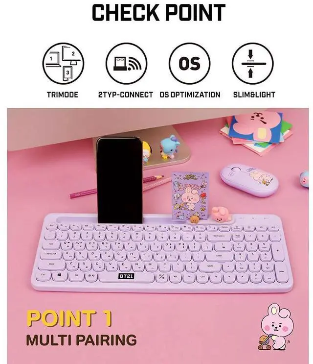Alt view image 4 of 5 - BT21 Baby Multi-Pairing Wireless Bluetooth Keyboard My Little Buddy (CHIMMY)