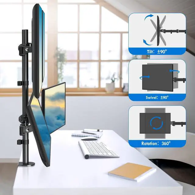 Alt view image 3 of 5 - MOUNTUP Quad Monitor Stand, 4 Monitors Desk Mount for 13 to 32 inch Computer Screens, Fully Adjustable Stacked Mount with Tilt Swivel, 4 Heavy Duty Monitor Mount, Holds up to 17.6lbs per Arm, MU3007