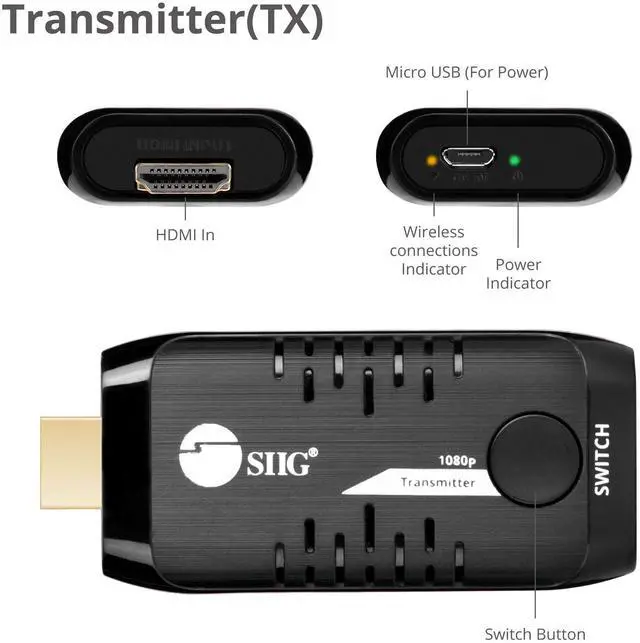 Alt view image 3 of 5 - SIIG 1080p Wireless HDMI Extender - Transmitter Unit for HDMI Extender Kit to Support 10 HDMI Displays - (CE-H24E11-S1)