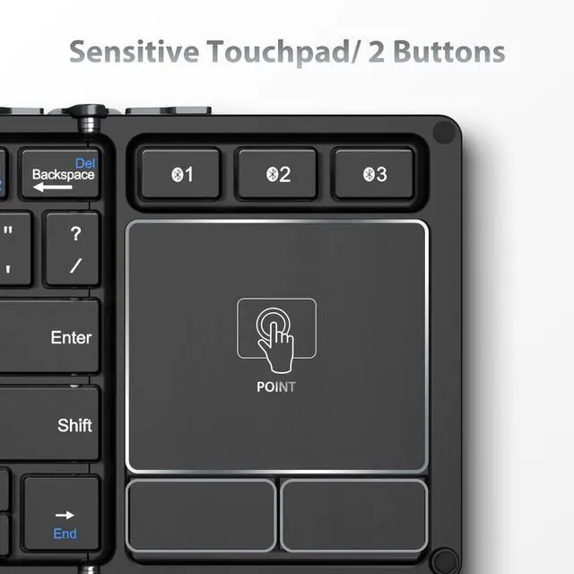 Alt view image 3 of 5 - iClever Foldable Keyboard, BK08 Bluetooth Keyboard with Sensitive Touchpad (Sync Up to 3 Devices), Tri-Folding Pocket-Sized for Windows Mac Android iOS