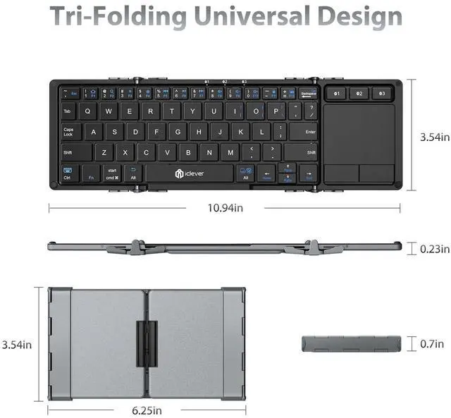 Alt view image 5 of 5 - iClever Foldable Keyboard, BK08 Bluetooth Keyboard with Sensitive Touchpad (Sync Up to 3 Devices), Tri-Folding Pocket-Sized for Windows Mac Android iOS