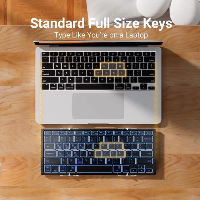 Alt view image 5 of 5 - iClever Backlit Foldable Keyboard, BK05 Wireless Folding Keyboard with Backlight, Portable Bluetooth Key Board for Travel, Compact for iPad Tablet Laptop PC Smartphone, Support 4 Devices