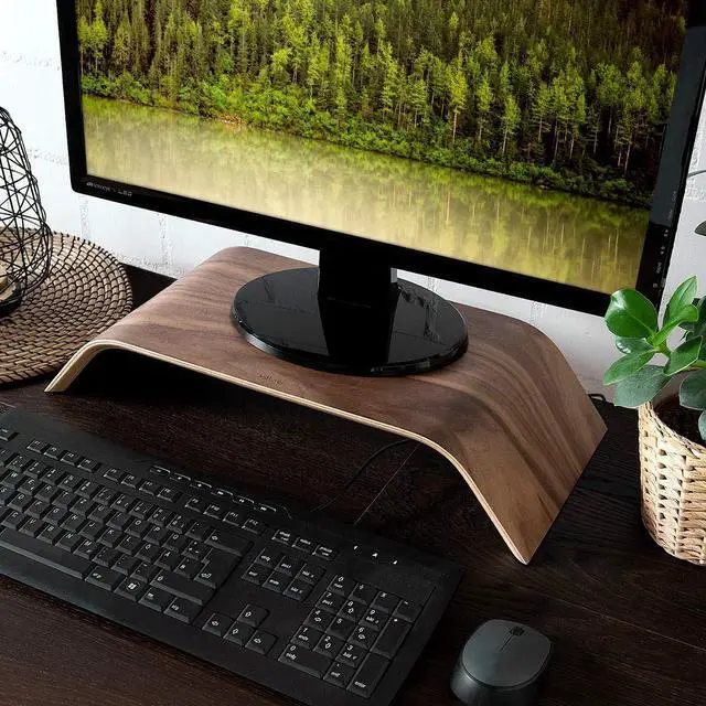 Alt view image 2 of 5 - kalibri Wood Monitor Stand Riser - Computer Desk Holder Desktop Dock Wooden Mount Display for PC TV Screen Notebook Laptop - Walnut