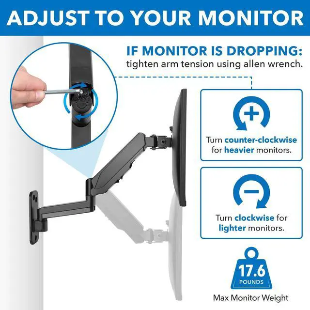Alt view image 5 of 5 - Mount-It! Monitor Wall Mount with Full Motion Gas Spring Arm | Height Adjustable Bracket for Flat Panel Screens Up to 32" | Fits VESA 75 and 100, 17.6 Lbs Capacity, Black