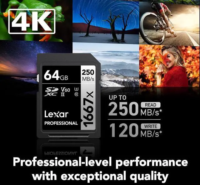 Alt view image 2 of 5 - Lexar 64GB (2-Pack) Professional 1667x SD Card, UHS-II, C10, U3, V60, Full HD, 4K, Up To 250MB/s Read SDXC Memory Card, for Professional Photographer, Videographer, Enthusiast (LSD64GCBNA16672)